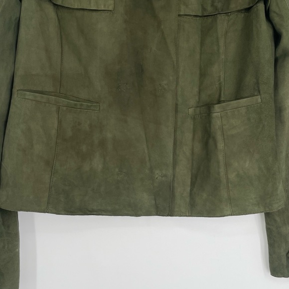 ECCOCI Women's Olive Green Suede Stand Collar Vintage Outerwear Jacket Size 8 - Picture 7 of 10